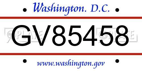 GV85458 District Of Columbia License Plate