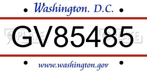 GV85485 District Of Columbia License Plate