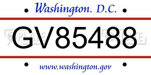 GV85488 District Of Columbia License Plate