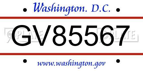 GV85567 District Of Columbia License Plate