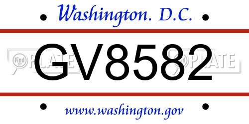 GV8582 District Of Columbia License Plate