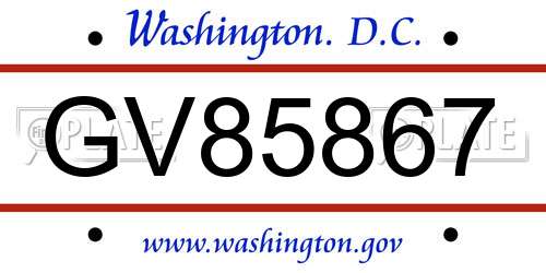 GV85867 District Of Columbia License Plate