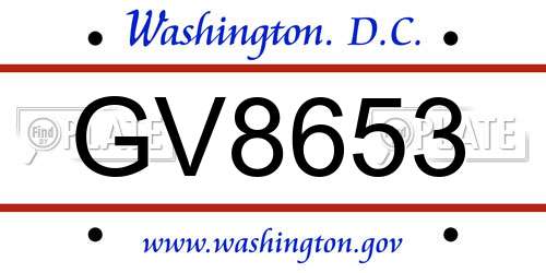 GV8653 District Of Columbia License Plate