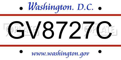 GV8727C District Of Columbia License Plate