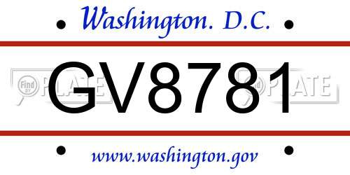 GV8781 District Of Columbia License Plate