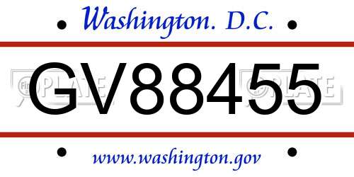 GV88455 District Of Columbia License Plate