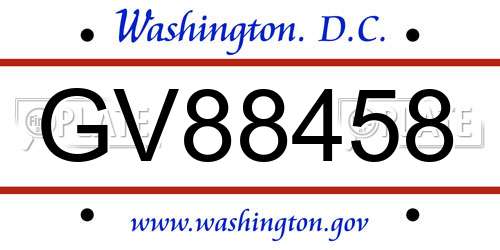 GV88458 District Of Columbia License Plate