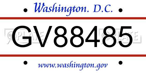 GV88485 District Of Columbia License Plate