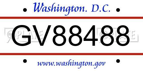 GV88488 District Of Columbia License Plate