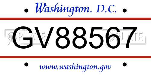 GV88567 District Of Columbia License Plate