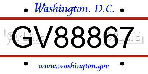 GV88867 District Of Columbia License Plate