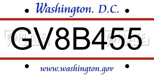 GV8B455 District Of Columbia License Plate