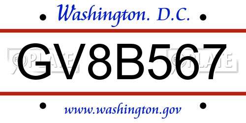 GV8B567 District Of Columbia License Plate