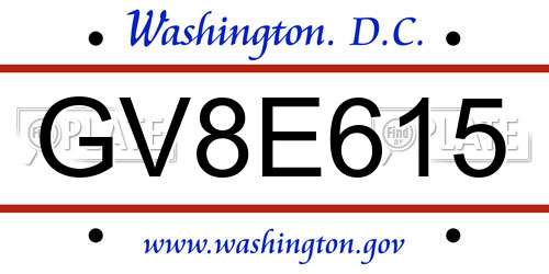 GV8E615 District Of Columbia License Plate
