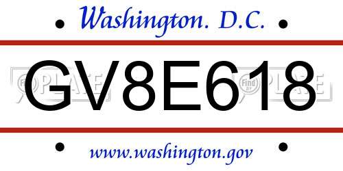 GV8E618 District Of Columbia License Plate