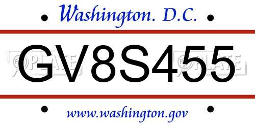 GV8S455 District Of Columbia License Plate