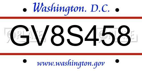 GV8S458 District Of Columbia License Plate