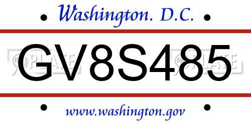 GV8S485 District Of Columbia License Plate