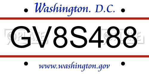 GV8S488 District Of Columbia License Plate