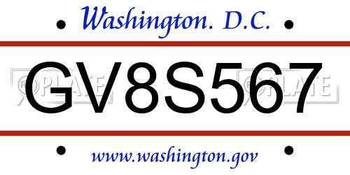 GV8S567 District Of Columbia License Plate