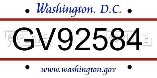 GV92584 District Of Columbia License Plate