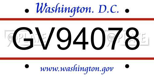 GV94078 District Of Columbia License Plate