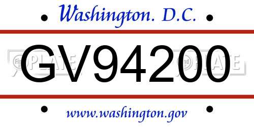 GV94200 District Of Columbia License Plate