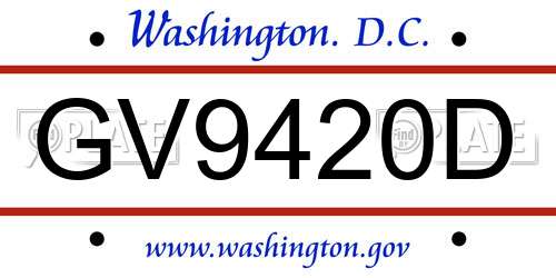 GV9420D District Of Columbia License Plate