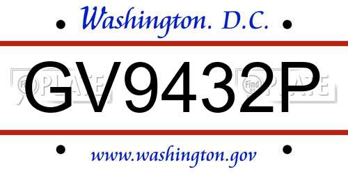 GV9432P District Of Columbia License Plate