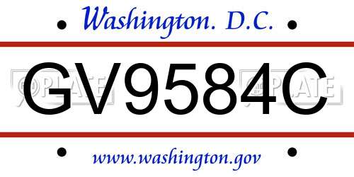 GV9584C District Of Columbia License Plate