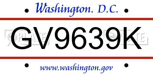 GV9639K District Of Columbia License Plate