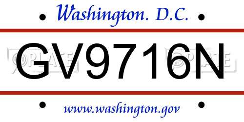 GV9716N District Of Columbia License Plate
