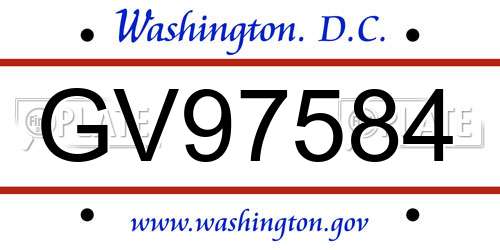 GV97584 District Of Columbia License Plate