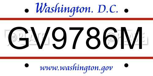 GV9786M District Of Columbia License Plate