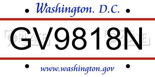 GV9818N District Of Columbia License Plate