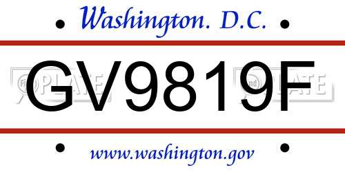 GV9819F District Of Columbia License Plate