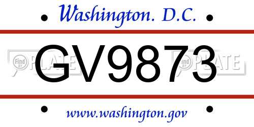 GV9873 District Of Columbia License Plate