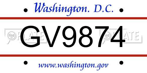 GV9874 District Of Columbia License Plate