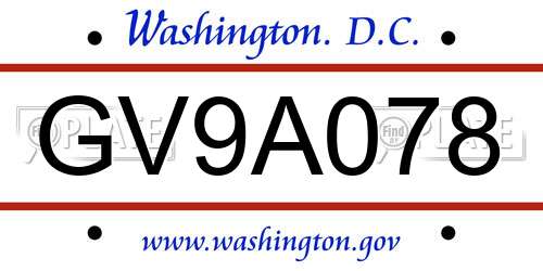 GV9A078 District Of Columbia License Plate