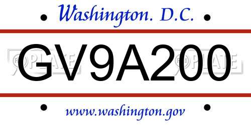 GV9A200 District Of Columbia License Plate