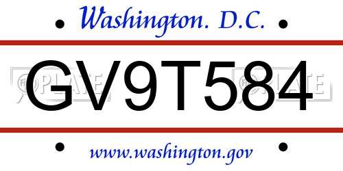 GV9T584 District Of Columbia License Plate