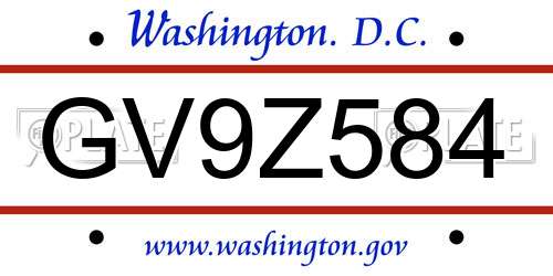 GV9Z584 District Of Columbia License Plate