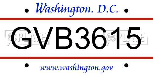 GVB3615 District Of Columbia License Plate