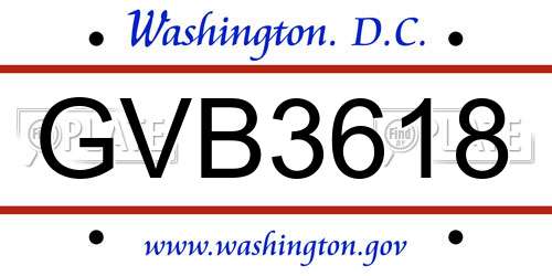 GVB3618 District Of Columbia License Plate