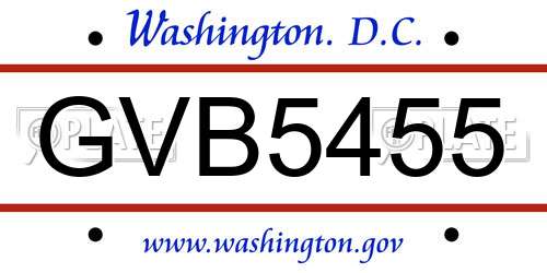GVB5455 District Of Columbia License Plate