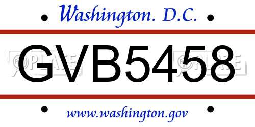 GVB5458 District Of Columbia License Plate