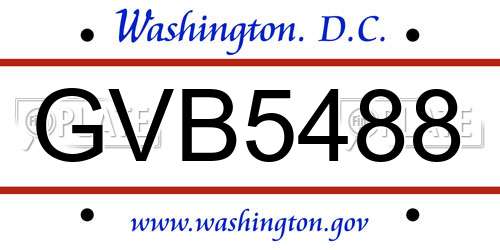 GVB5488 District Of Columbia License Plate