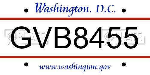 GVB8455 District Of Columbia License Plate