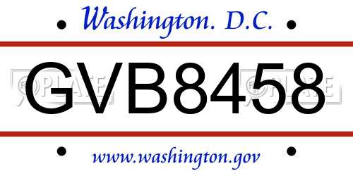 GVB8458 District Of Columbia License Plate