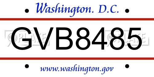 GVB8485 District Of Columbia License Plate